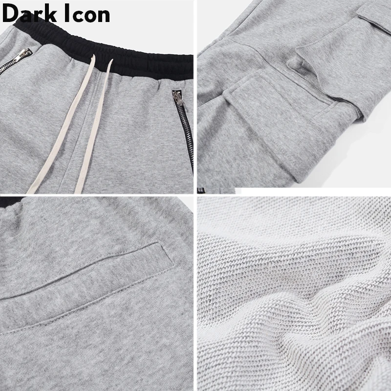 Dark Icon Side Pockets Cargo Sweatpants Men Elastic Waist Drawstring High Street Jogging Pants Men's Trousers