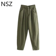 NSZ, женские армейские зеленые свободные джинсы с широкими штанинами, высокая талия, брюки-карго для бега, штаны-шаровары, брюки на осень и зиму
