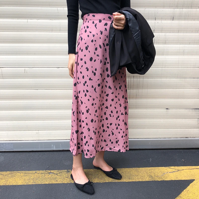 Mooirue осенние розовые юбки женские s с высокой талией винтажные уличные в Корейском стиле с завышенной талией трапециевидные брюки с принтом женские длинные юбки