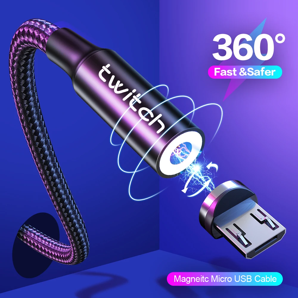 Магнитный кабель Micro USB Twitch 1 м 2 для Samsung Xiaomi Android мобильный телефон быстрая зарядка