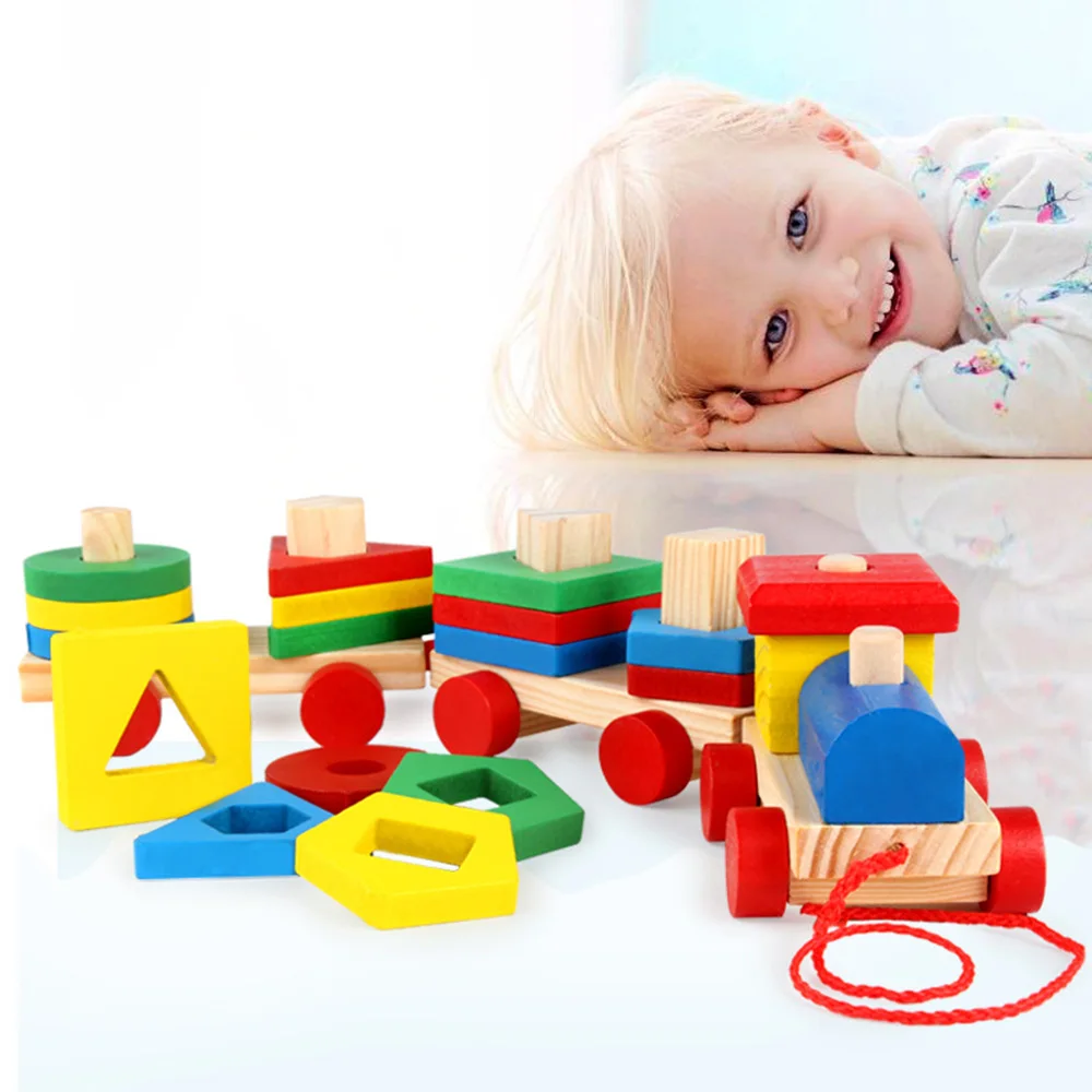 

Building Blocks three cars columns building blocks toys Children early Learn education wooden geometry shape train column Games