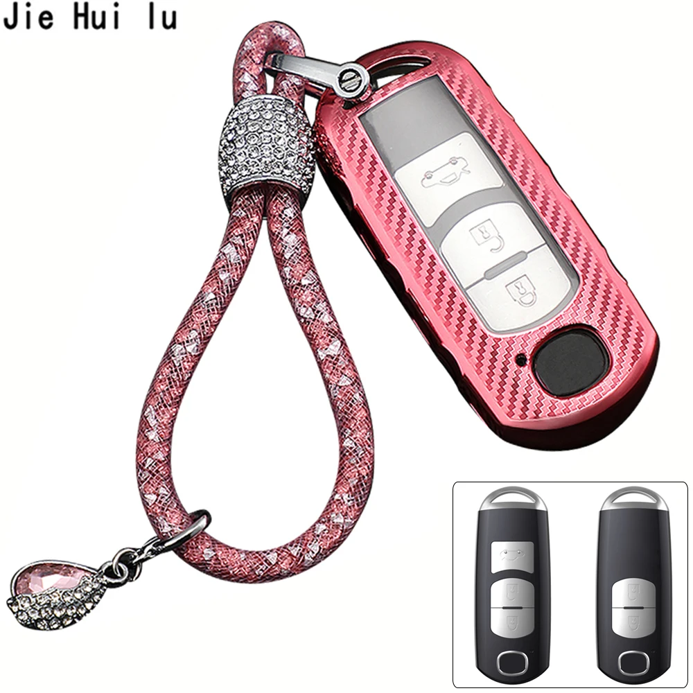

TPU Carbon Fiber Print Car Key Case Cover Chain For Mazda 2 3 6 Axela Atenza CX-5 CX5 CX-7 CX-9 2014~17 Interior Accessories