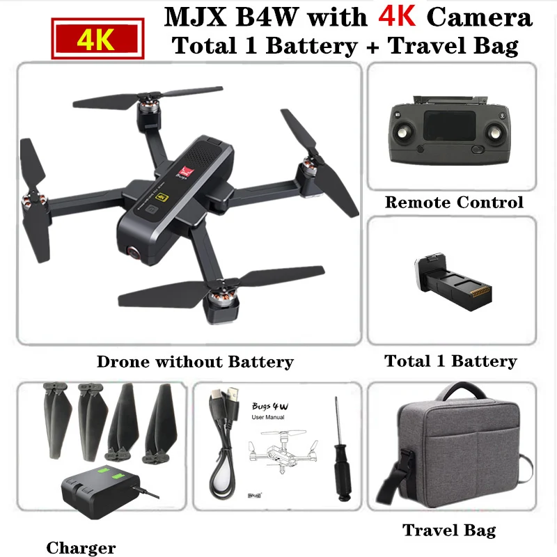 MJX B4W RC Drone GPS Drones with 5G WiFi 4K HD Camera Anti-Shake SD card GPS Optical Flow Follow Brushless Quadcopter VS X12 F11 - Цвет: Black 1B Carry Bag