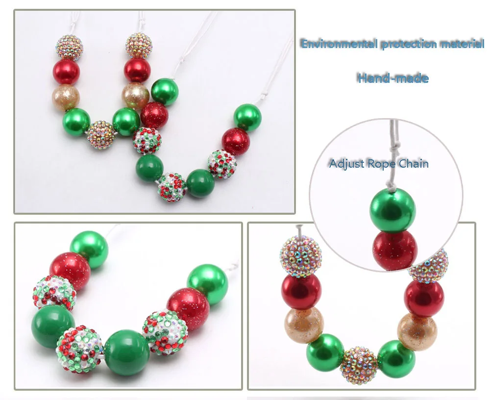 MHS. SUN, рождественское праздничное ожерелье с бусинами, для детей, девочек, Регулируемая Веревка, ожерелье, зеленый/красный, бисерное украшение для детей, 1 шт