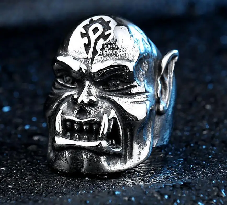 

Fashion Unisex Warcraft Stainless Steel Ring Men's Ring Jewelry Silver Orc Ring Punk Rock Ring The Orc Will Never Be A Slave