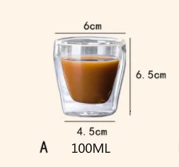 Креативная двухслойная термостойкая стеклянная кофе Эспрессо кружка для завтрака молочный фруктовый сок чашки пива Swig Коктейльные бокалы Verre - Цвет: A