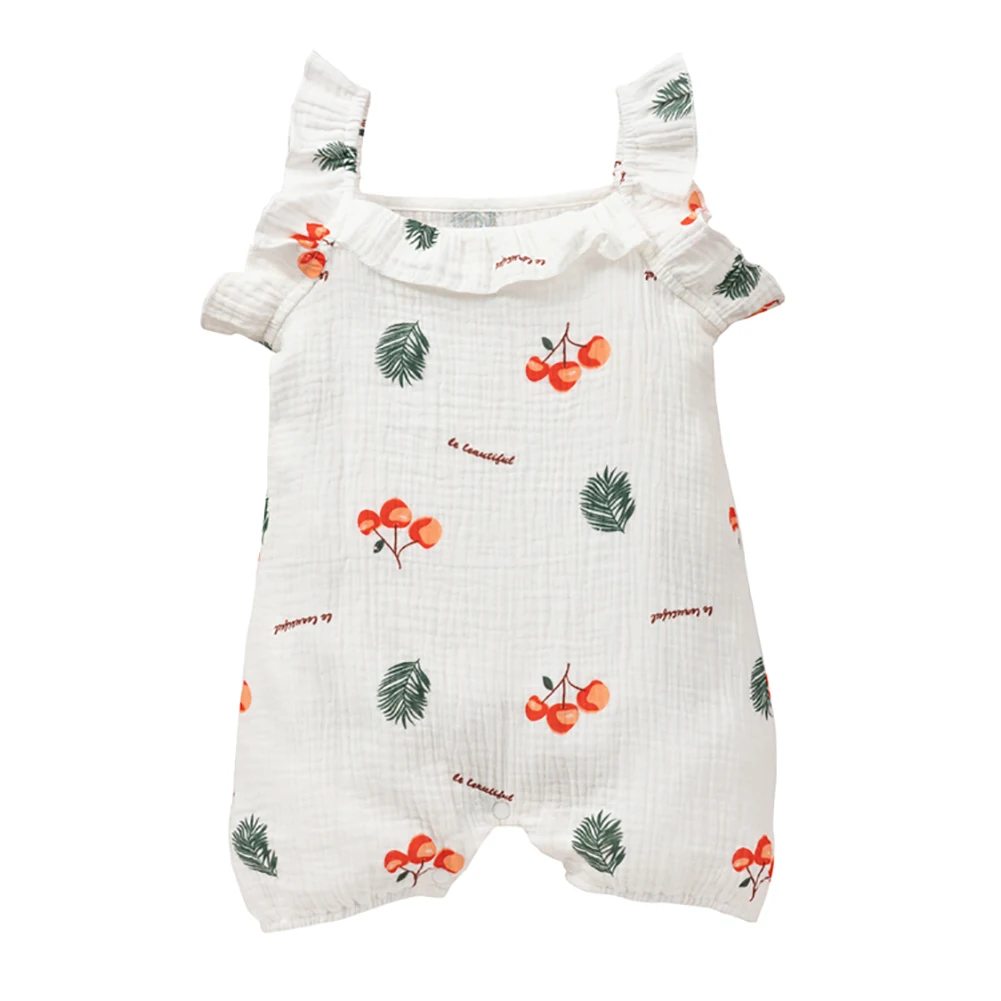 New Toddler Sleeveless Romper with Cherry Print Ruffle Decoration Cool Cute Style Summer Clothing |