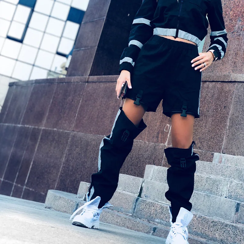 

Explosions Reflective Pants European And American Personality Stitching Fashion Casual Pants Amazon Tide Brand Toe Pants Women