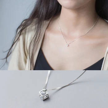 

Mocanie New 925 Sterling Silver Sparkling AAA Zircon Square Sugar Cube Shape Pendant Necklace for Women Box Chian Fine Jewelry