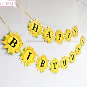 

CHZLL Paper Sunflowers Happy Birthday Party Banner Fabric Flags and Banners Party Decorations Kids Sun Baby Shower Boy Favors
