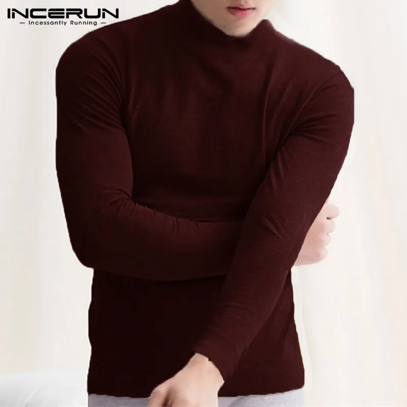 INCERUN/Классическое нижнее белье, топы, теплое, однотонное, облегающее белье, термобелье, мужское новое нижнее белье с длинным рукавом, водолазка, футболка S-5XL