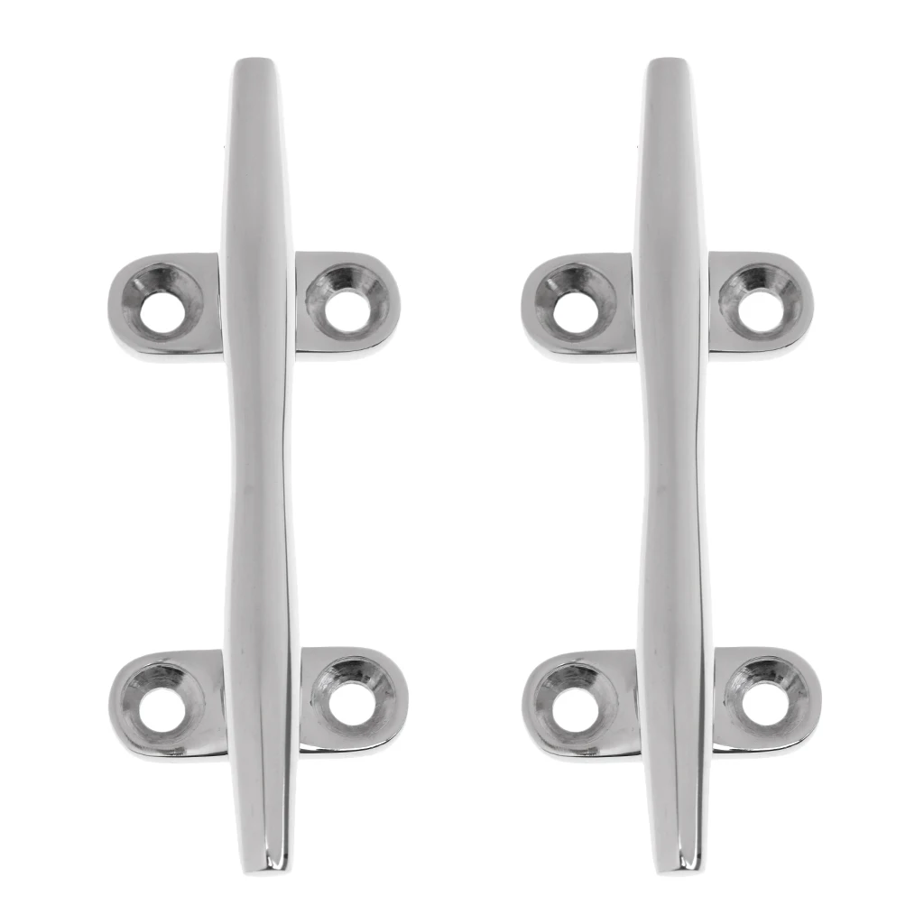 Set of 2 Deluxe 4'' / 100mm High Polished Stainless Steel Boat Dock Deck Line Rope Bar Cleat Open Base