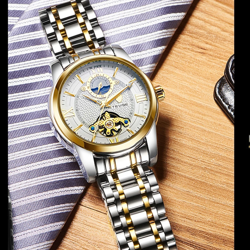TEVISE Tourbillon Мужские автоматические механические часы золотой спортивный топ бренд класса люкс с самообмоткой мужские наручные часы Relogio