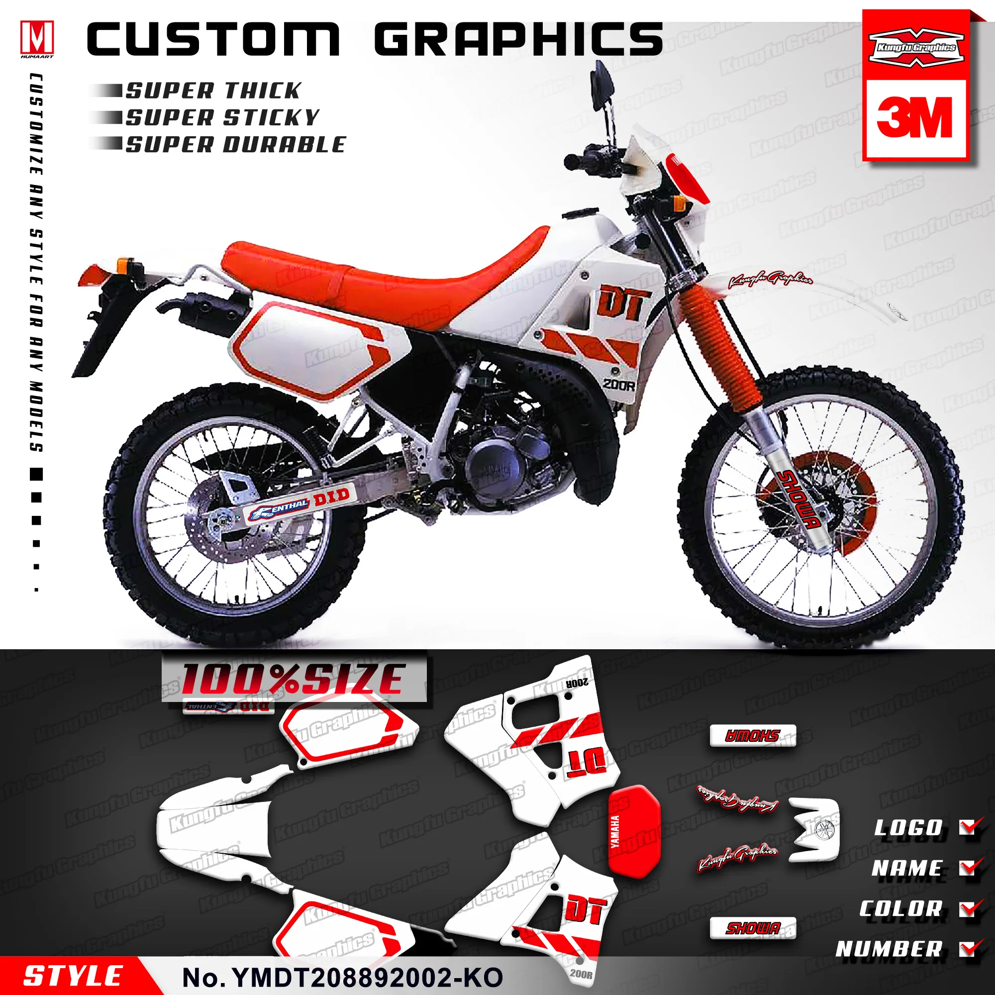 

KUNGFU GRAPHICS Dirt Bike Motorcycle Decals Custom Stickers Kit Vehicle Wrap for Yamaha DT 200R DT200R 1988 1989 1990 1991 1992