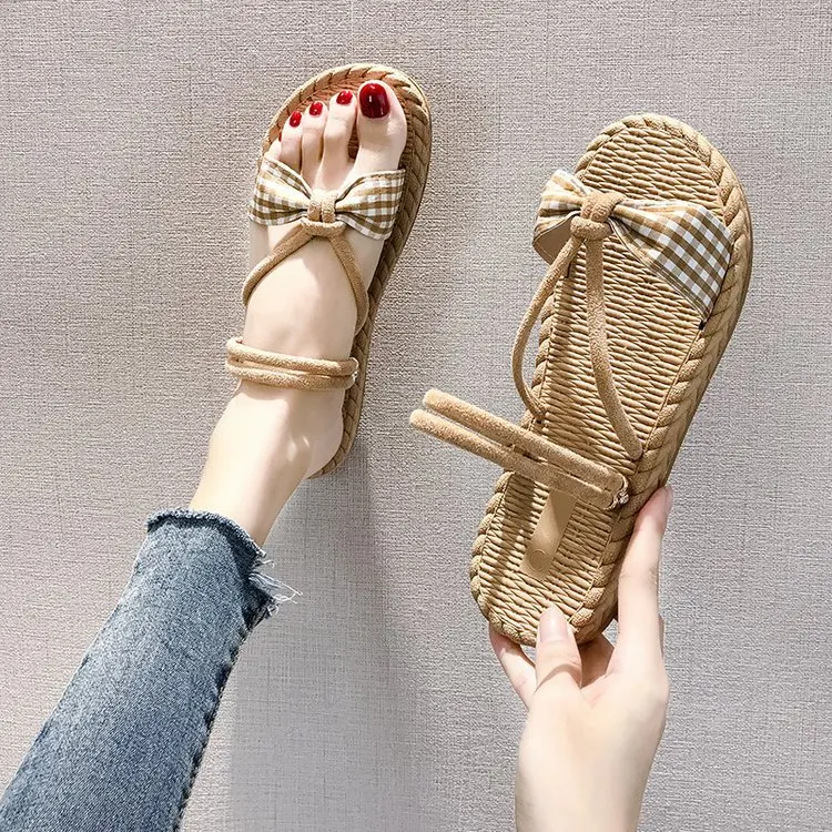 

Sandals Female Summer 2019 New Style Korean-style Bow Double Purpose Beach Slippers Flat Mori Girl Style Retro Students WOMEN'S