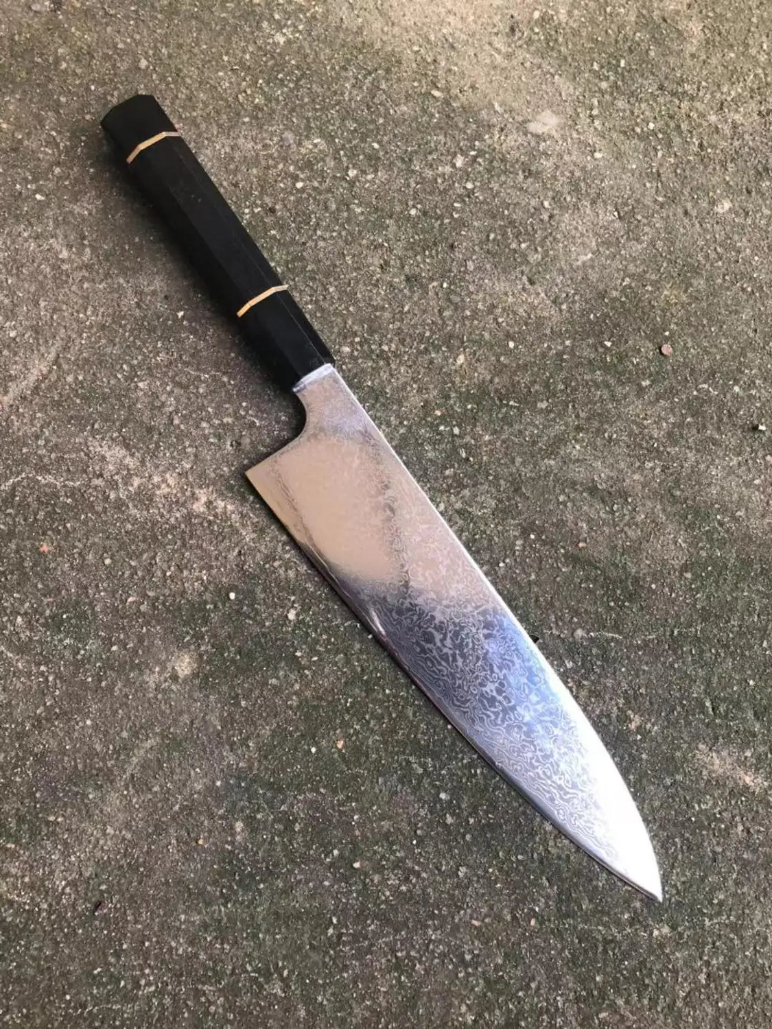 Дамасский стальной нож шеф-повара японский кухонный нож santoku VG10 острый нож для нарезки черного цвета восьмиугольник и Рог яка ручка