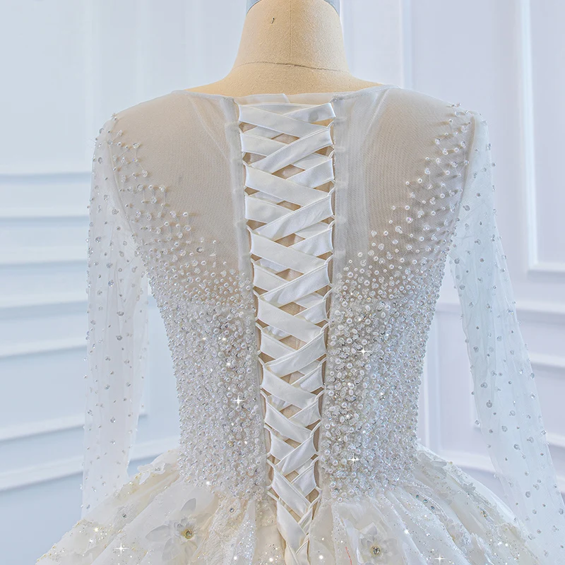 J67183 Jancember White Wedding Dresses 2020 O Neck Long Sleeve Pearl Sequined Beaded Flowers Vestidos De Noiva кружевное платье 6