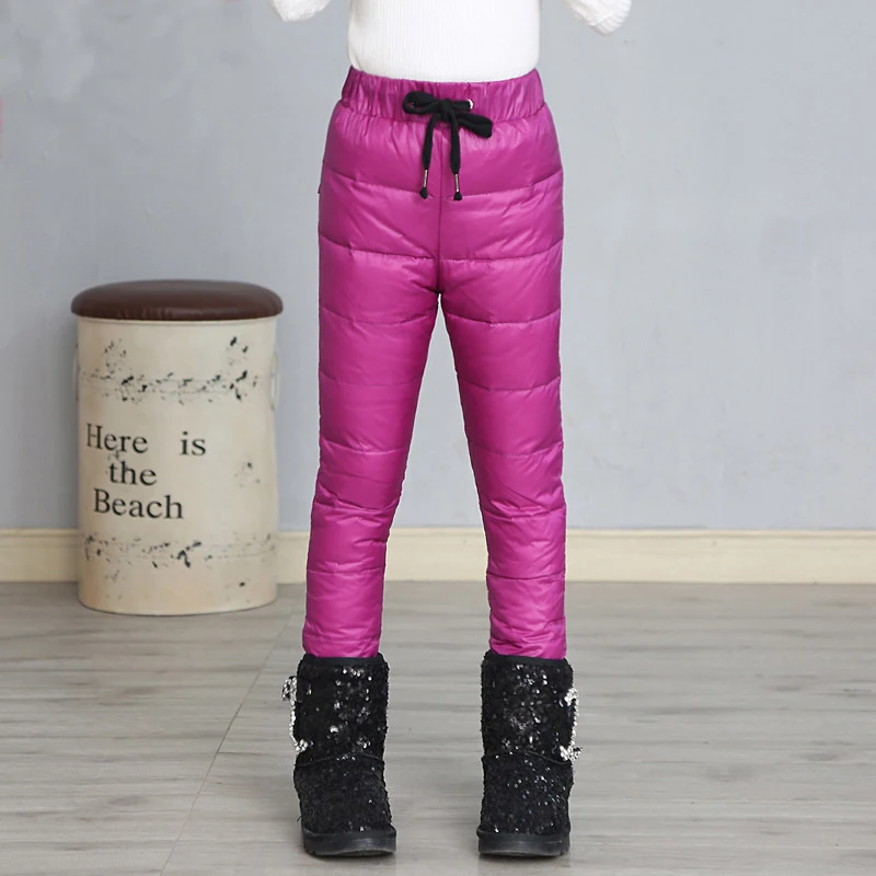 

Girls Pants For Winter 4-16 Years Children Trousers Elastic Band Bottoming With White Duck Down Sport Outfit Pocket Behind