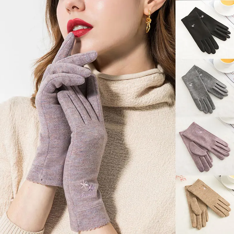 

Solid Color Driving Mittens Autumn Winter Knit Imitation Cashmere Gloves Touch Screen Full Finger Women Gloves Plush Inside Warm