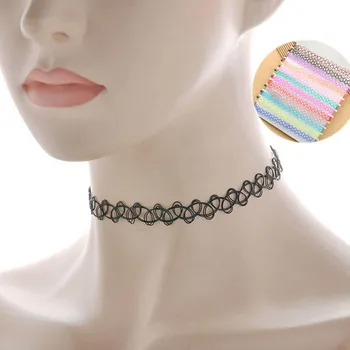 

12pcs/lot Hot Sell Vintage Hippy Stretch Tattoo Choker Necklace Elastic Chocker Necklace Fishing Line Tattoo Necklace LX