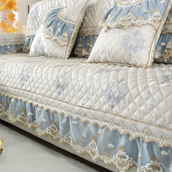 

European Lace Quilted Linen Jacquard Sofa Cover Slipcover 3 Seater Couch Chaise Longue Sofa Towel Non Slip Luxury