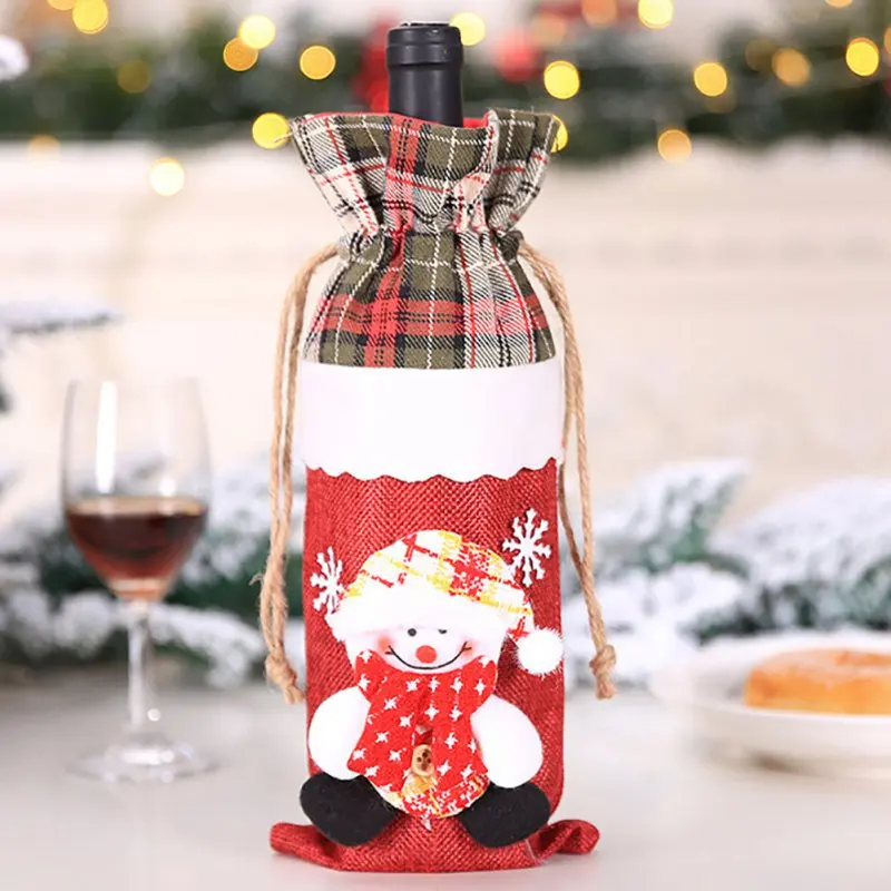 Snowman Рождественская бутылка вина, рождественские вечерние украшения для ресторана, Санта Клаус, крышка для бутылки вина, сумка для вина, Подарочная сумка, крышка для шампанского вина - Цвет: Snowman
