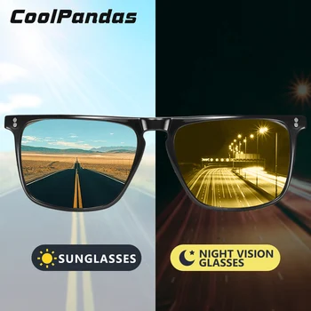 Gafas de sol cuadradas Retro con remaches para hombre y mujer, lentes de sol fotocromáticas con remaches, polarizadas, deportivas, visión nocturna diurna, adecuadas para conducir