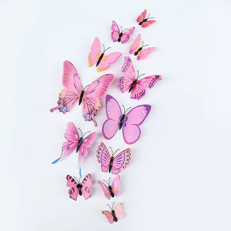 12 шт./компл. красочные 3D бабочки настенные стикеры Свадебные украшения домашний декор бабочки для декоративный магнит наклейки на холодильник - Цвет: Pink