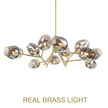 

European American post modern copper chandelier light LED hanging lamp globe glass stylish tree branch brass LED chandelier lamp