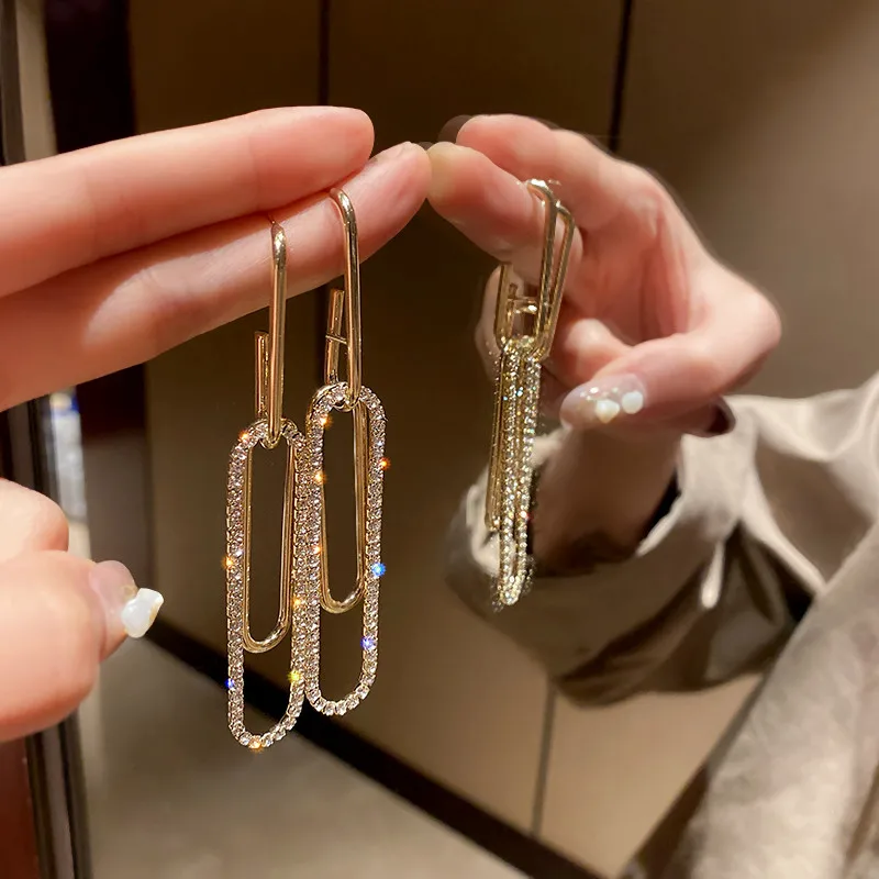 FYUAN Long Rectangle Crystal Drop Earrings for Women Bijoux Geometric Rhinestone Earrings Statement Jewelry