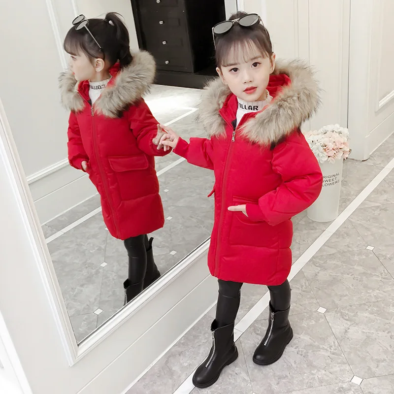 

Girls 2020 Winter New Style Children down Cotton Korean-style Cotton-padded Clothes Baby Thick Warm Long Large Pocket Coat