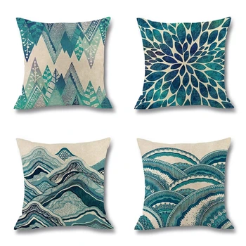 

Set of 4 Teal Throw Pillow Covers 18x18 Inch Summer Ocean Bohemia Couch Pillow
