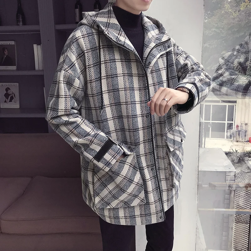Plaid Jacket Men's Fashion Casual Retro Hooded Jackets Men Streetwear Loose Bomber Jacket Mens Outwear Large Size M-5XL