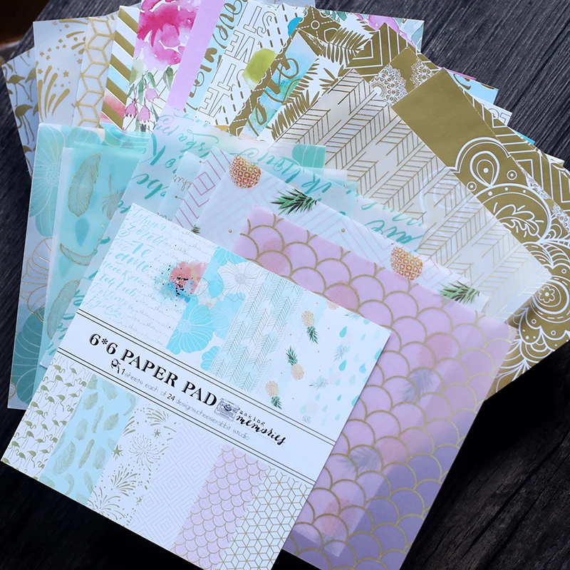 

24 Gilding decorative paper/Single-side Printed Mixed pattern creative papercraft art paper handmade scrapbooking kit set book