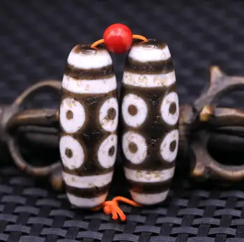 

A Pair Magic Power Tibetan Old Agate 5A 8 Eye dZi Bead Amulet Fir For Bracelet