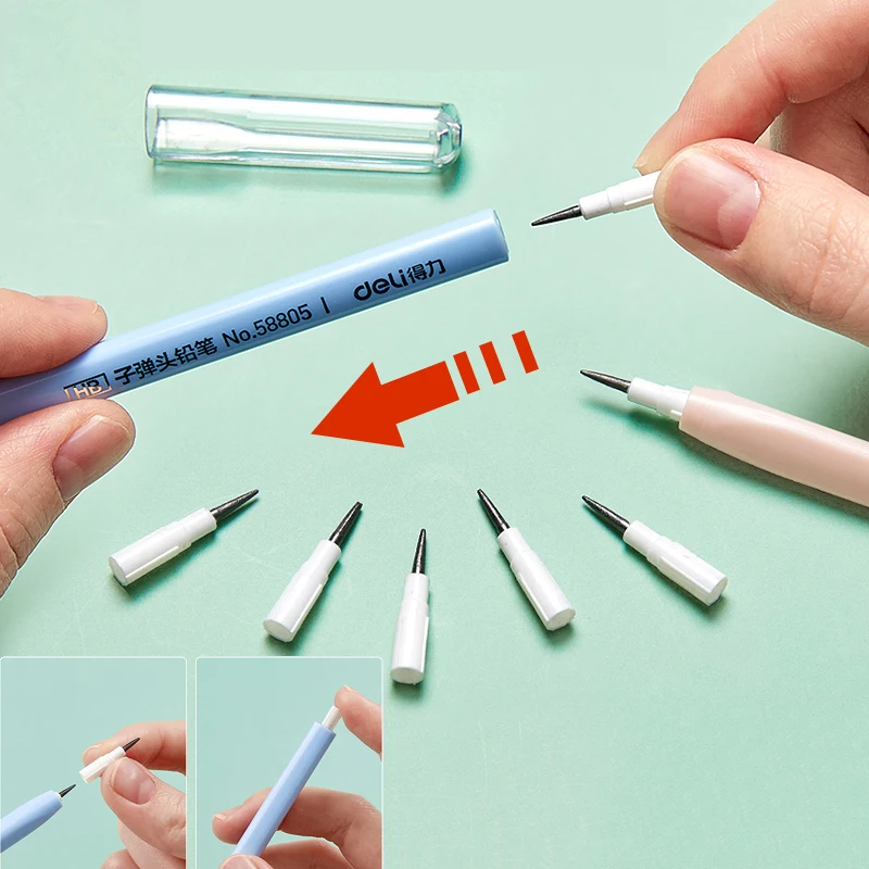 Deli HB Non-sharpening Writing Pencils Bullet Head Replace the Pencil  Refill Mechanical Pencil Stationery