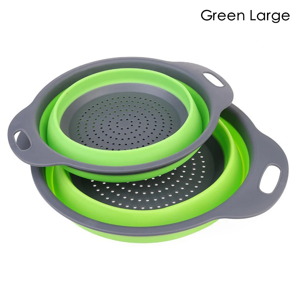 Green L Складной силиконовый дуршлаг для фруктов, овощей, корзина для мытья, ситечко, складной Слив с ручкой, кухонные инструменты - Цвет: Green L
