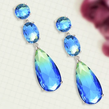 

missvikki Romantic Noble Shiny Trendy Blue Drop Crystal Pendant Earring For Women Bridal Wedding Girl Daily Surper Gift Jewelry