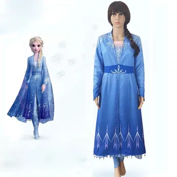 

New Moive Queen Elsa Costume Snow Ice 2 Princess Cosplay Adult Halloween Carnival Party Dress Custom Made