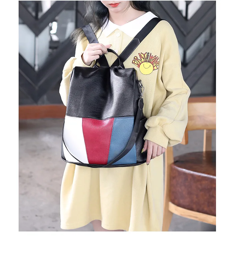 High Quality PU leather Panelled backpack White Black Anti Theft Women Backpack 2019 Fashion Brand Rucksack for Ladies Back Pack (12)