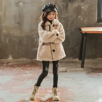 

2020 Autumn Winter Baby Girls Jackets Lambs Wool Coat Kids Warm Overcoat Fleece Children Outerwear Girls Loose Outerwear W640