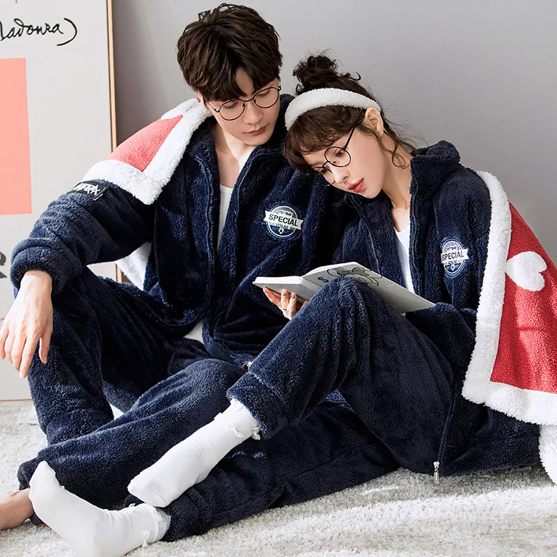 men's cotton pyjamas Chic Minimalist Preppy Style Solid Pajamas Set for Couple Winter Thick Pajama for Women Soft Flannel Comfortable Pijamas for Men mens pjs set