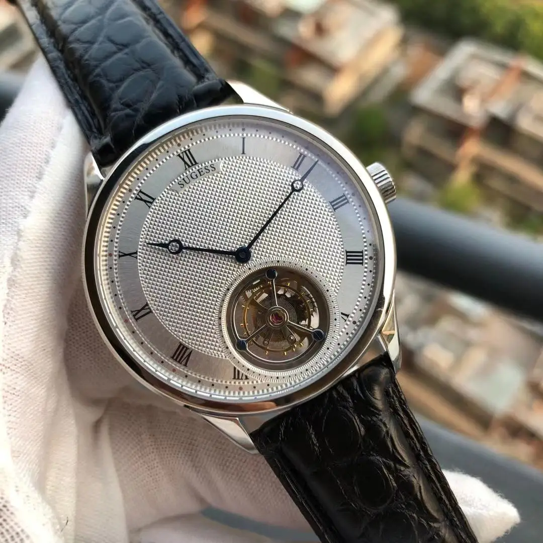 

Sugess Tourbillon Skeleton Mechanical Watch For Men Seagull Movement Sapphire Business Luxury Mens Watches Crocodile Strap 2023