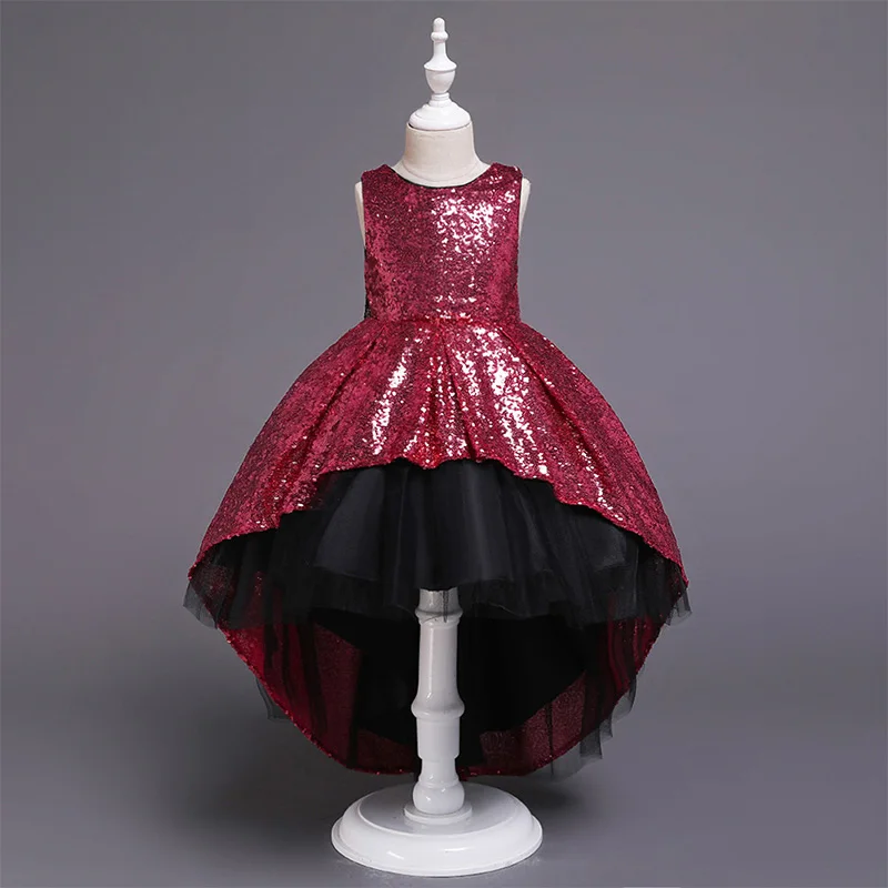 Skyyue/Детское платье с цветочным узором для девочек на свадьбу, розовое, с круглым вырезом, без рукавов, с блестками, Детские вечерние платья для причастия, фатиновое бальное платье, 751