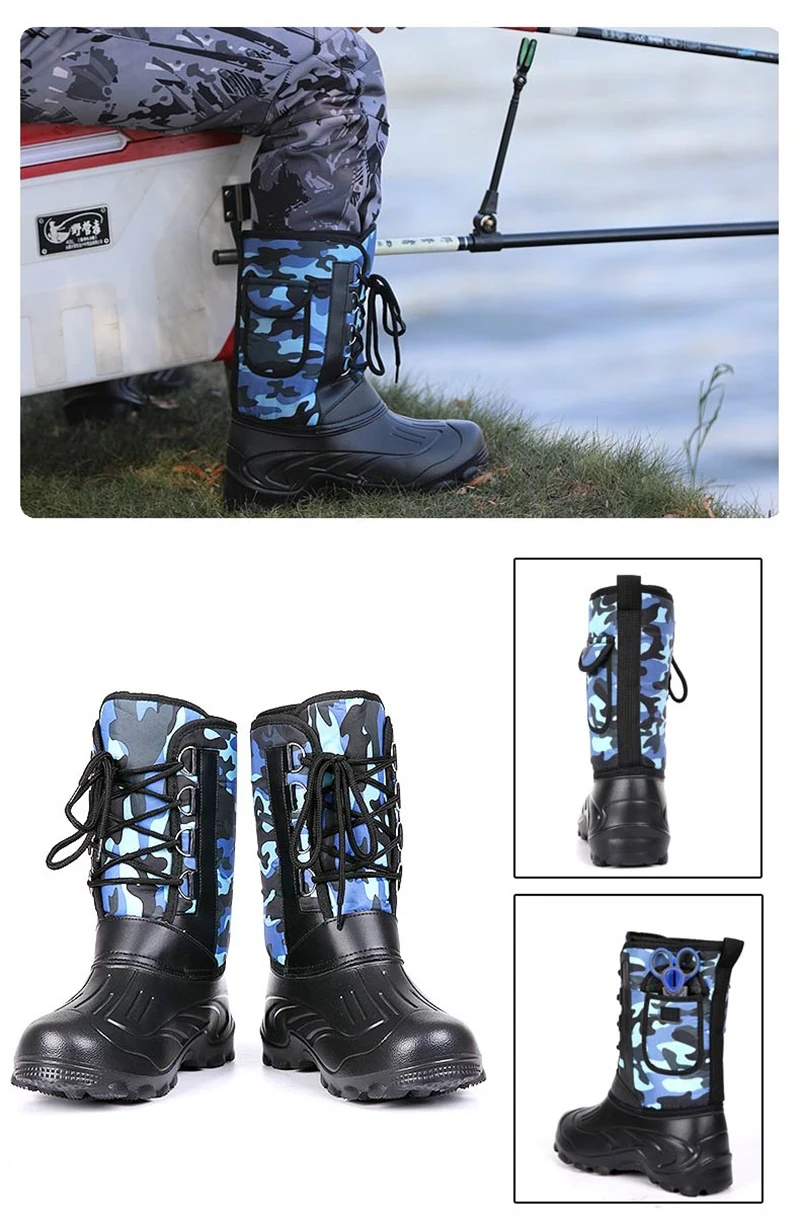 Sapatos de Pesca de Inverno à Prova Botas de Borracha de Pesca Sapato de Neve Pesca ao ar Dwaterproof Água Antiderrapante Mais Velvet Wading Manter Quente Voar Livre Produto 14 Sapatos de pesca de inverno à prova