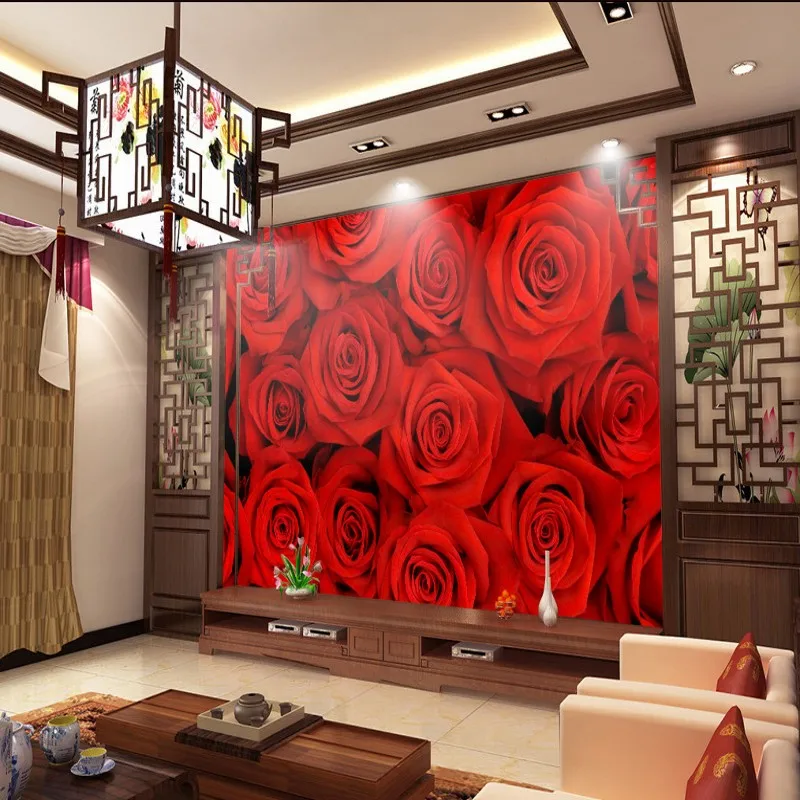 Прямая доставка пользовательские 3d обои 3D стерео красота красная роза фон стены