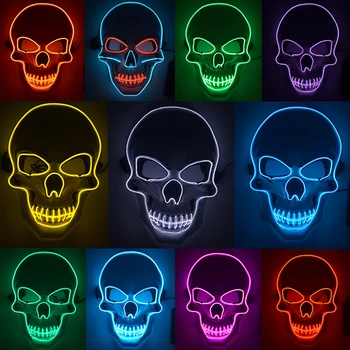 

Halloween Skull Scary EL Mask Cosplay LED Costume Mask EL Wire Light Battery Control For Halloween Festival Party 11 Colors D30