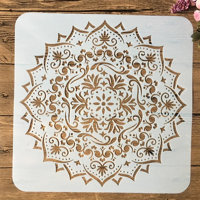 9Pcs/Pack 15*15cm Mandala Round Geometry DIY Layering Stencils Painting Scrapbook Coloring Embossing Album Decorative Template 1Pcs No 8