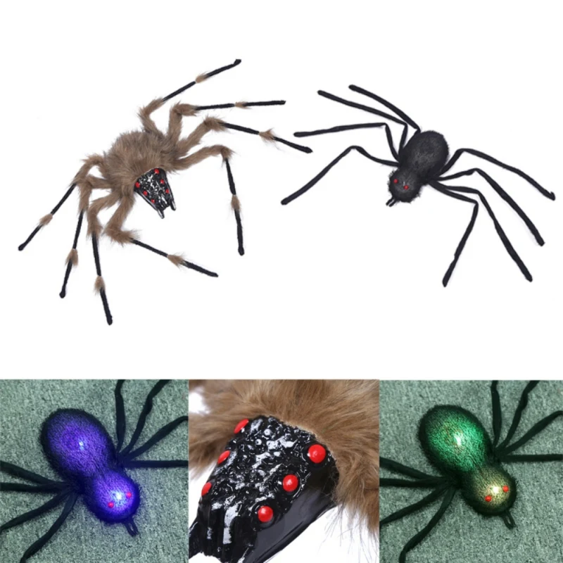 Хэллоуин имитация паука игрушка Новинка игрушка светящаяся поддельная Реалистичная Опора пушистый страшный большой паук шалость странные 2 цвета