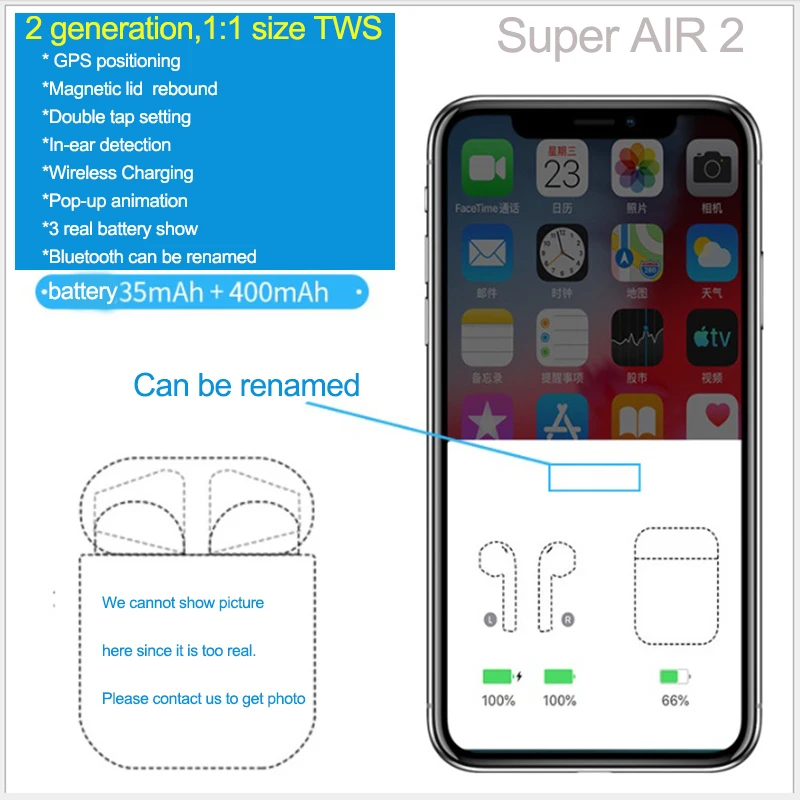 

1:1 Air 2 True Wireless Stereo earphone with Charge Box Case for Airpods 2 and for Android Iphone Twins earbuds Bluetooth 5.0